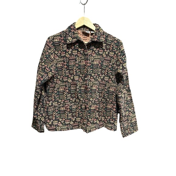Vintage Chicos Design Western Tapestry Jacket Canvas 90s Size 1 or M Multicolor - Picture 1 of 7